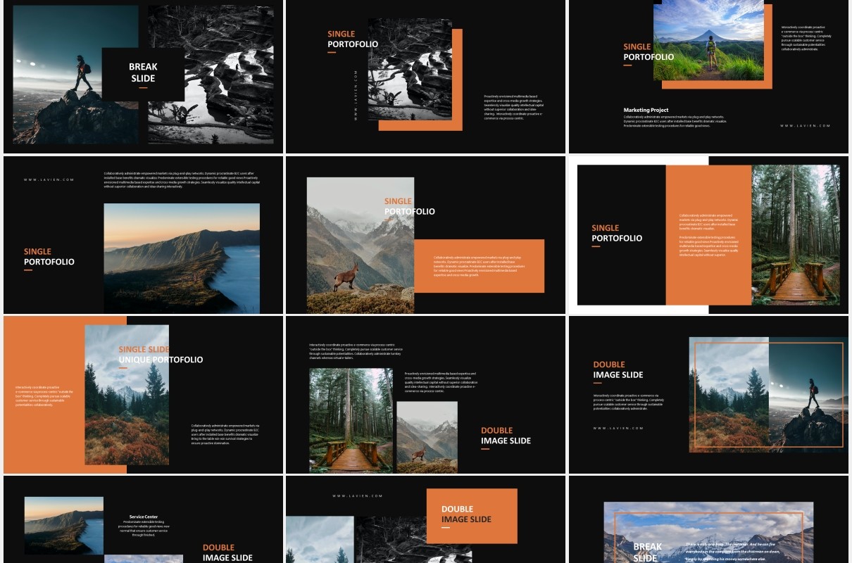 黑色摄影平面作品展示PPT模板Lavien-Clean Minimal Lookbook Powerpoint