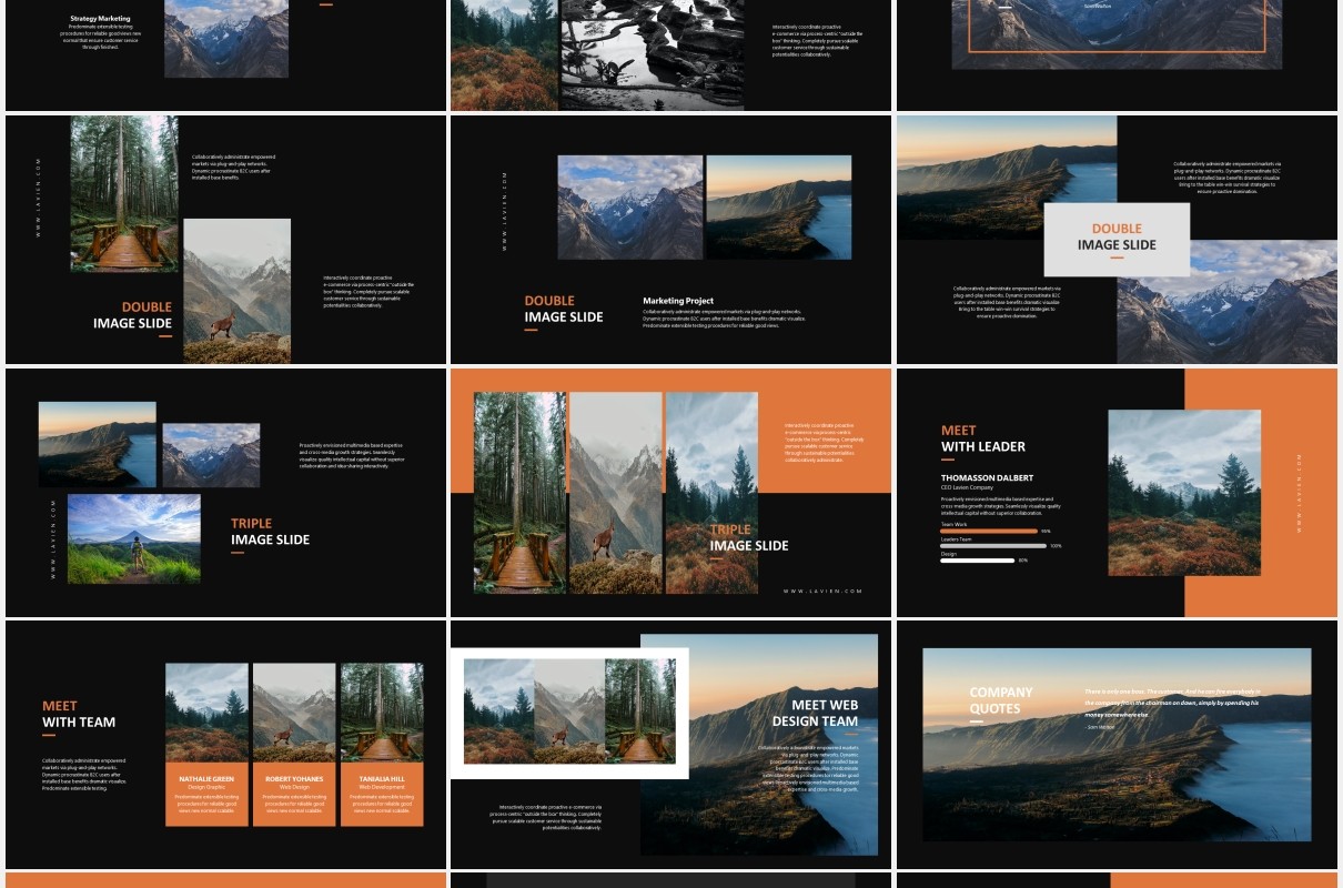 黑色摄影平面作品展示PPT模板Lavien-Clean Minimal Lookbook Powerpoint