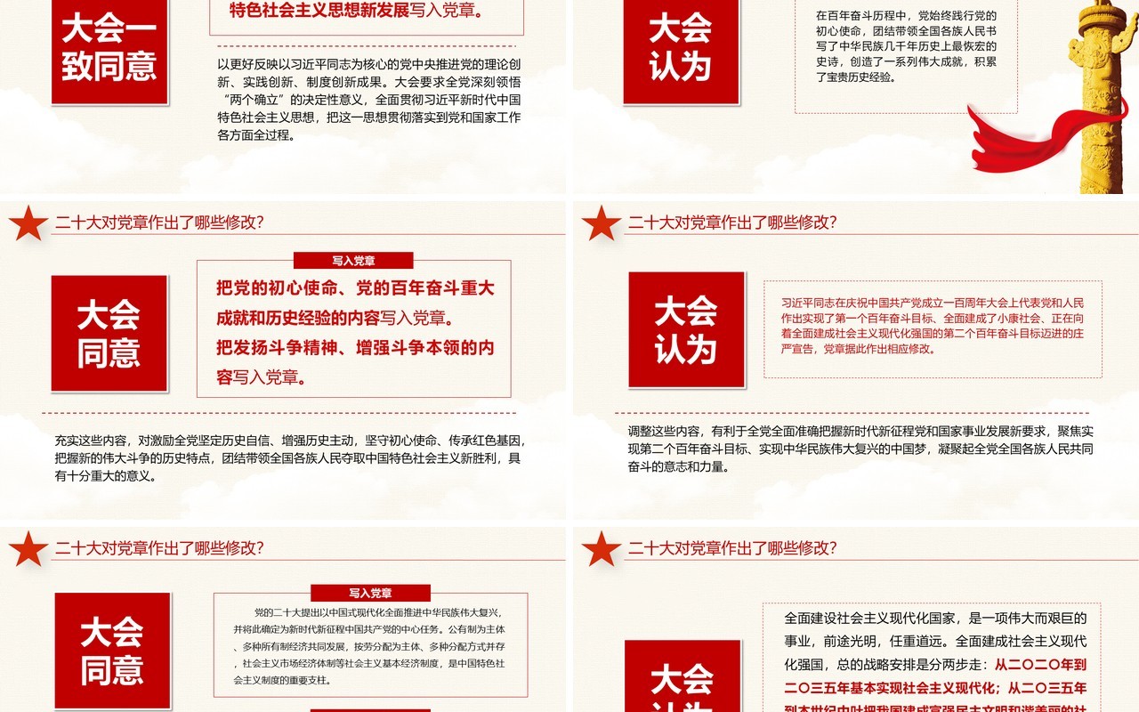 红色简约哪些新内容写入了党章学习解读党课PPT模板