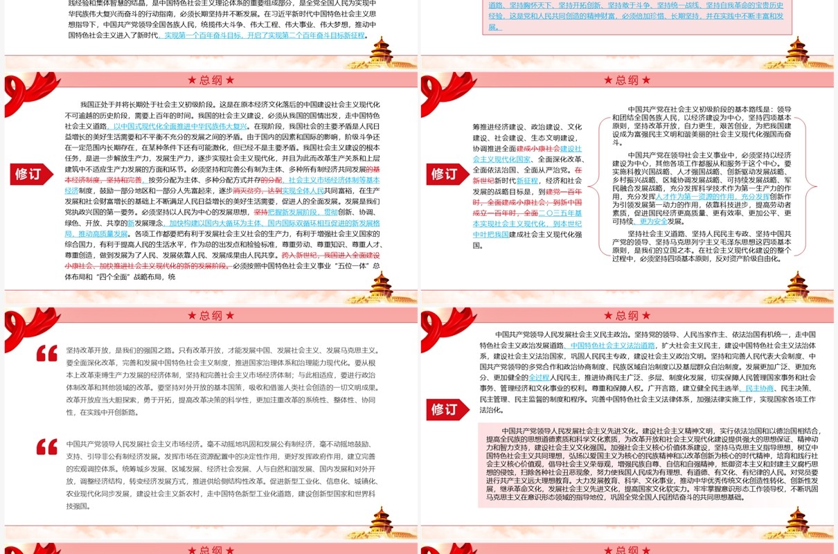 红色简约2022党章新旧对照版PPT模板