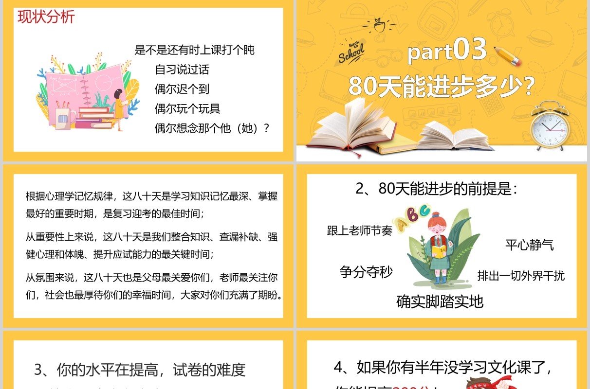 黄色决战高考冲刺加油励志班会PPT模板