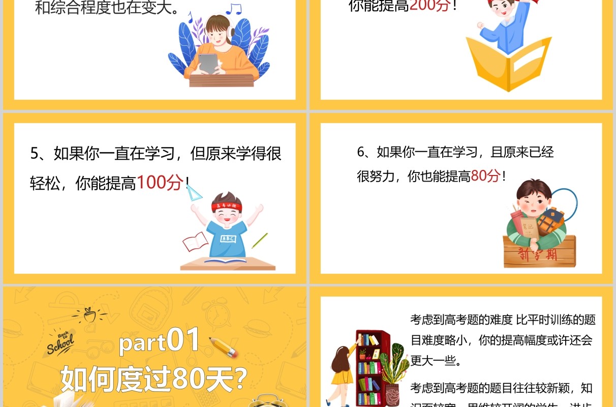 黄色决战高考冲刺加油励志班会PPT模板