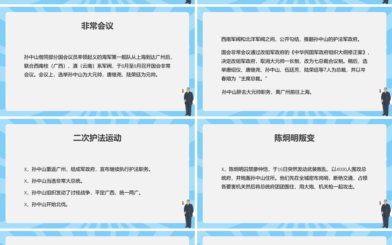 蓝色民国人物篇之孙中山传记PPT模板