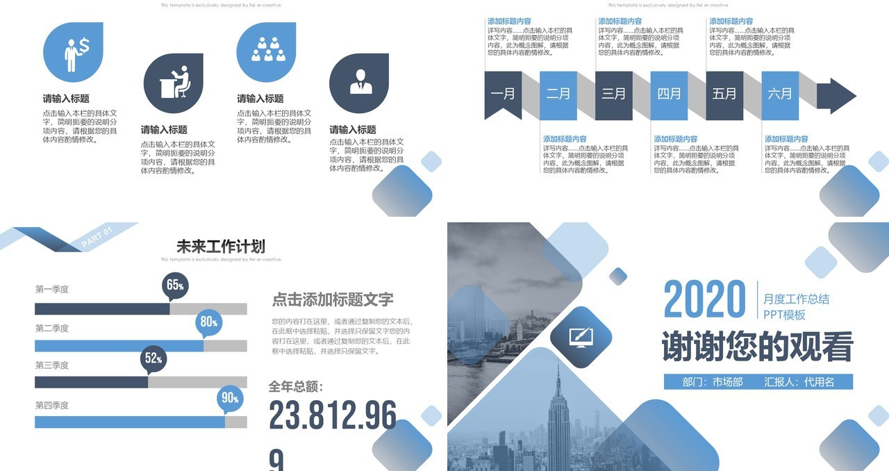 简约商务月度季度工作总结汇报ppt模板