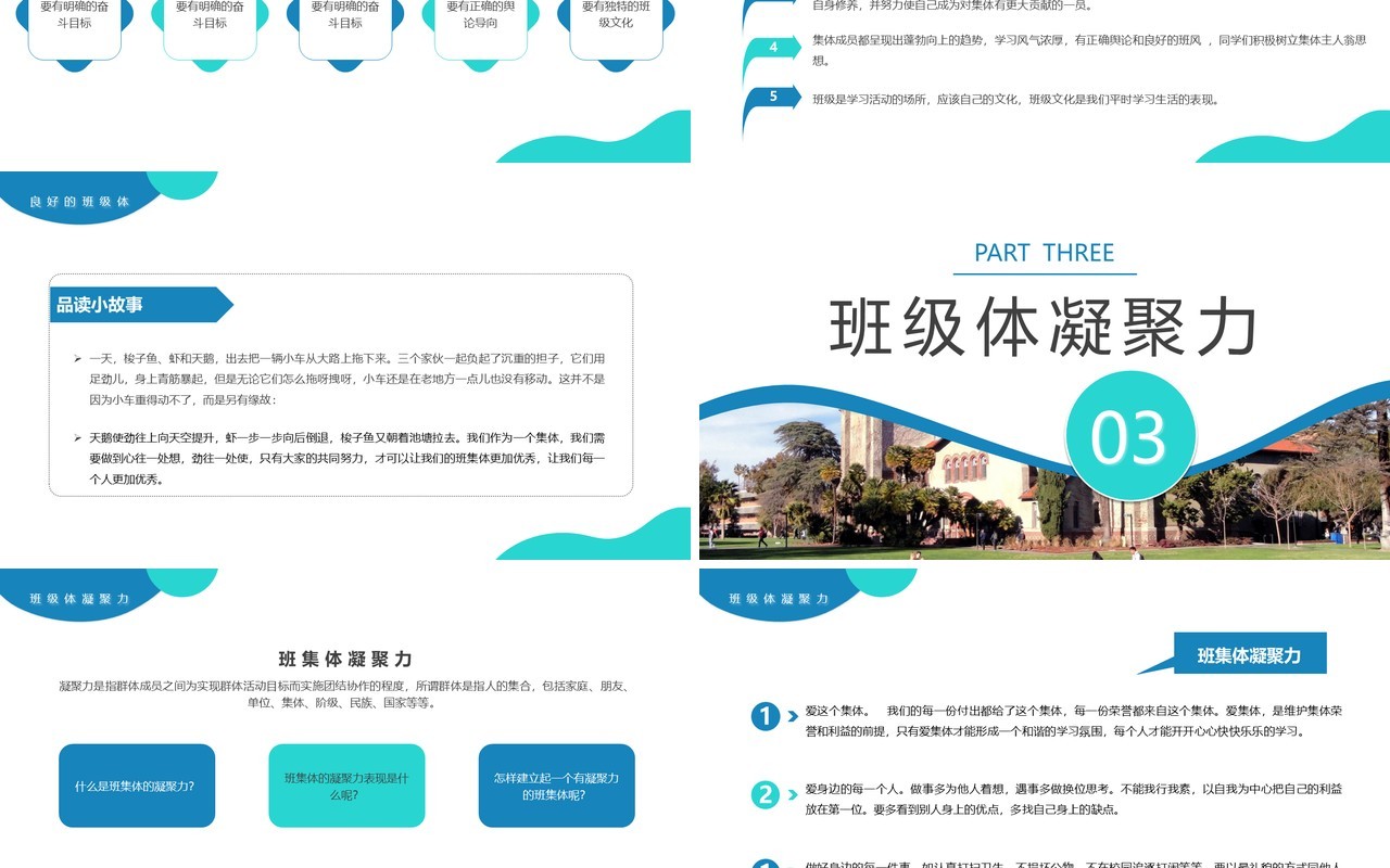 蓝绿色简约班集体荣誉感主题班会PPT模板