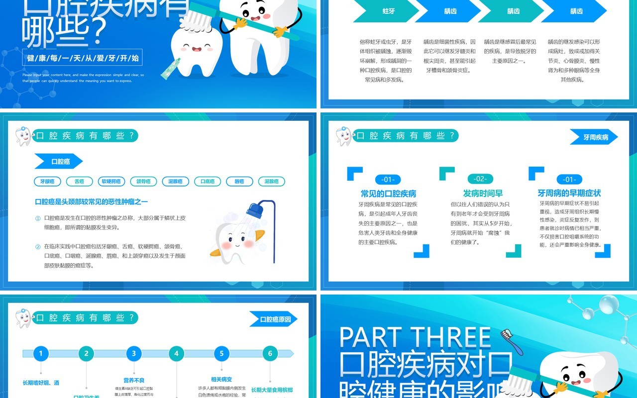 蓝色卡通风爱牙日主题班会PPT模板