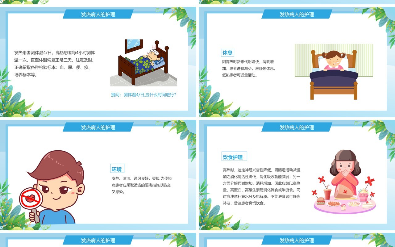 蓝色卡通风发热病人的护理PPT模板