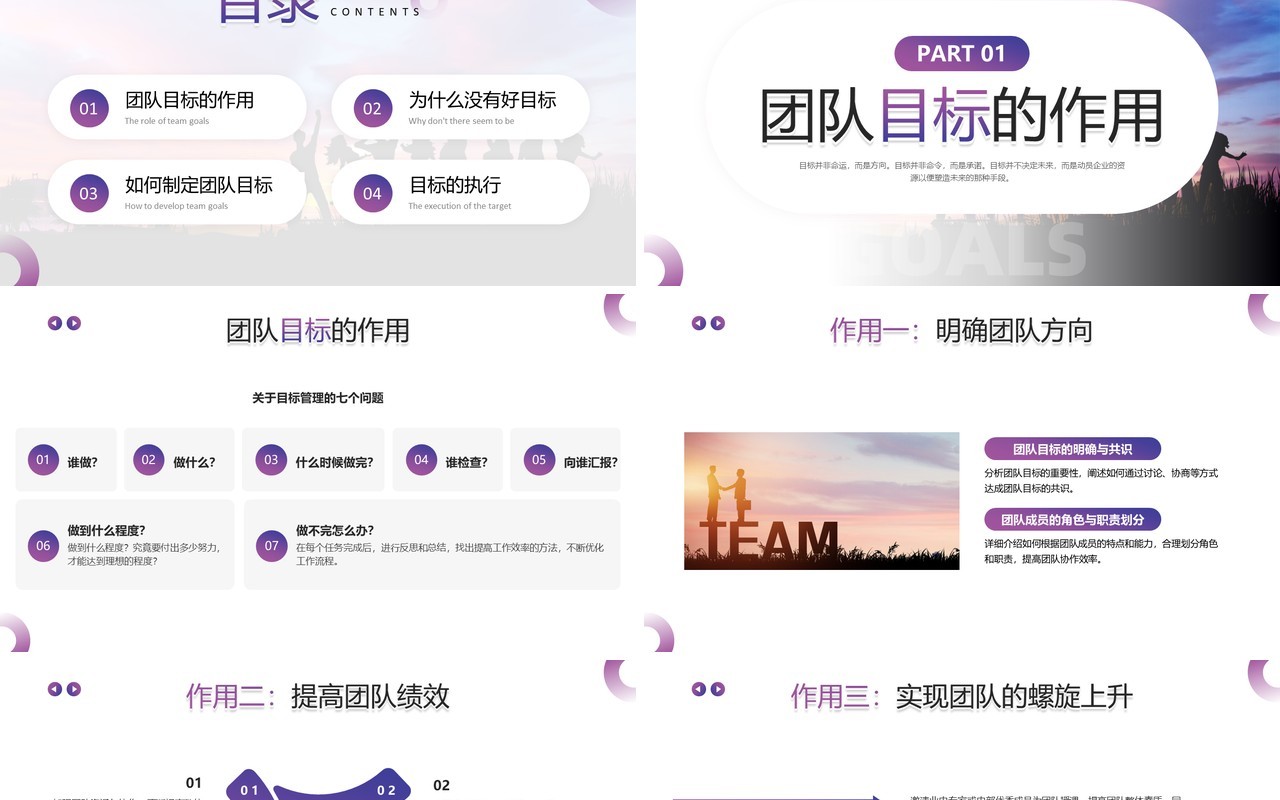 紫色励志商务风团队目标培训PPT模板