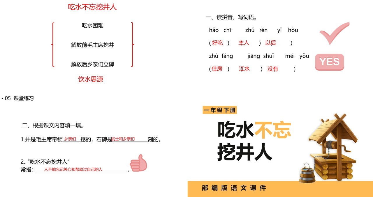 部编版一年级语文下册吃水不忘挖井人课件PPT模板