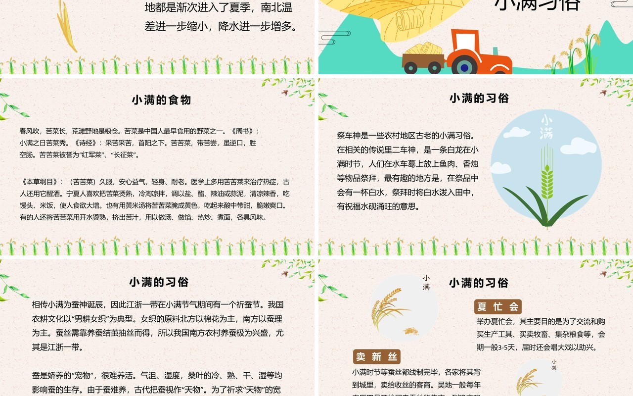 小清新卡通二十四节气之小满PPT模板