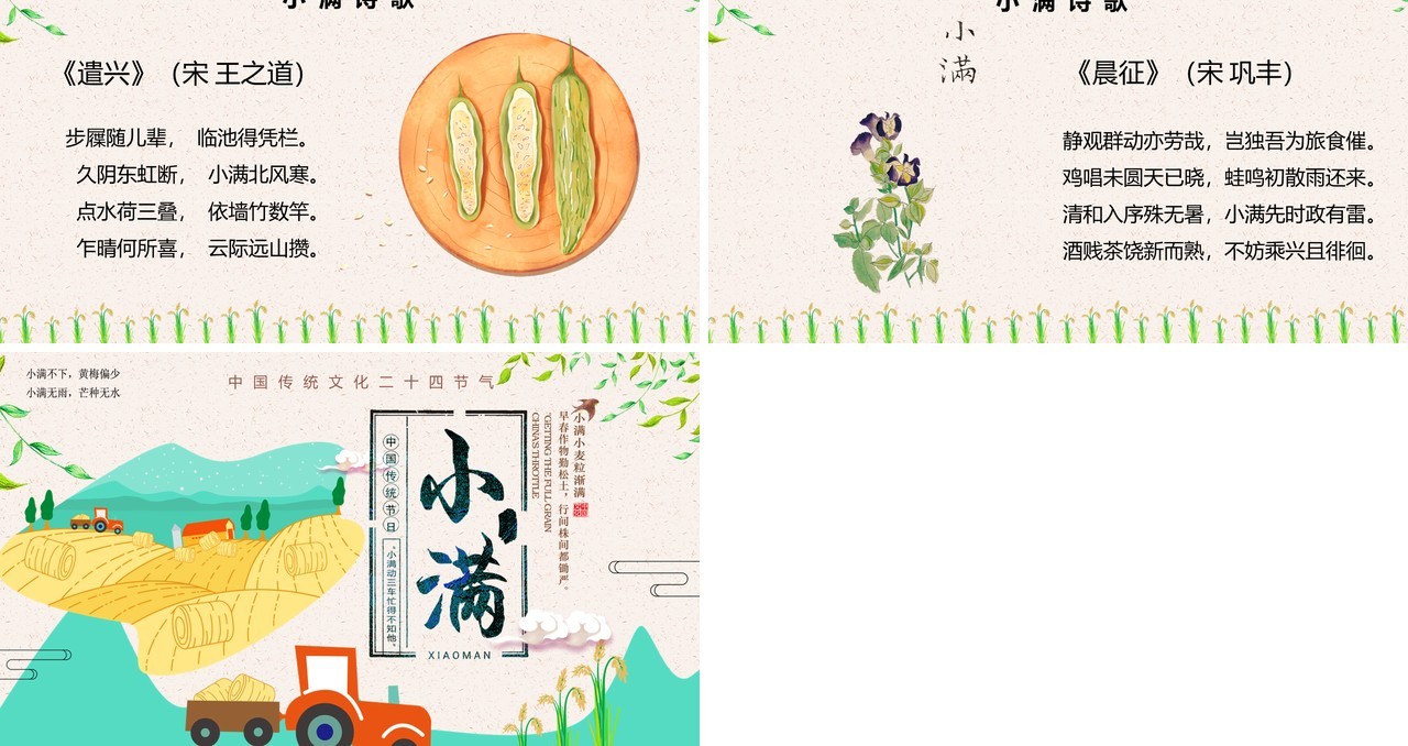 小清新卡通二十四节气之小满PPT模板