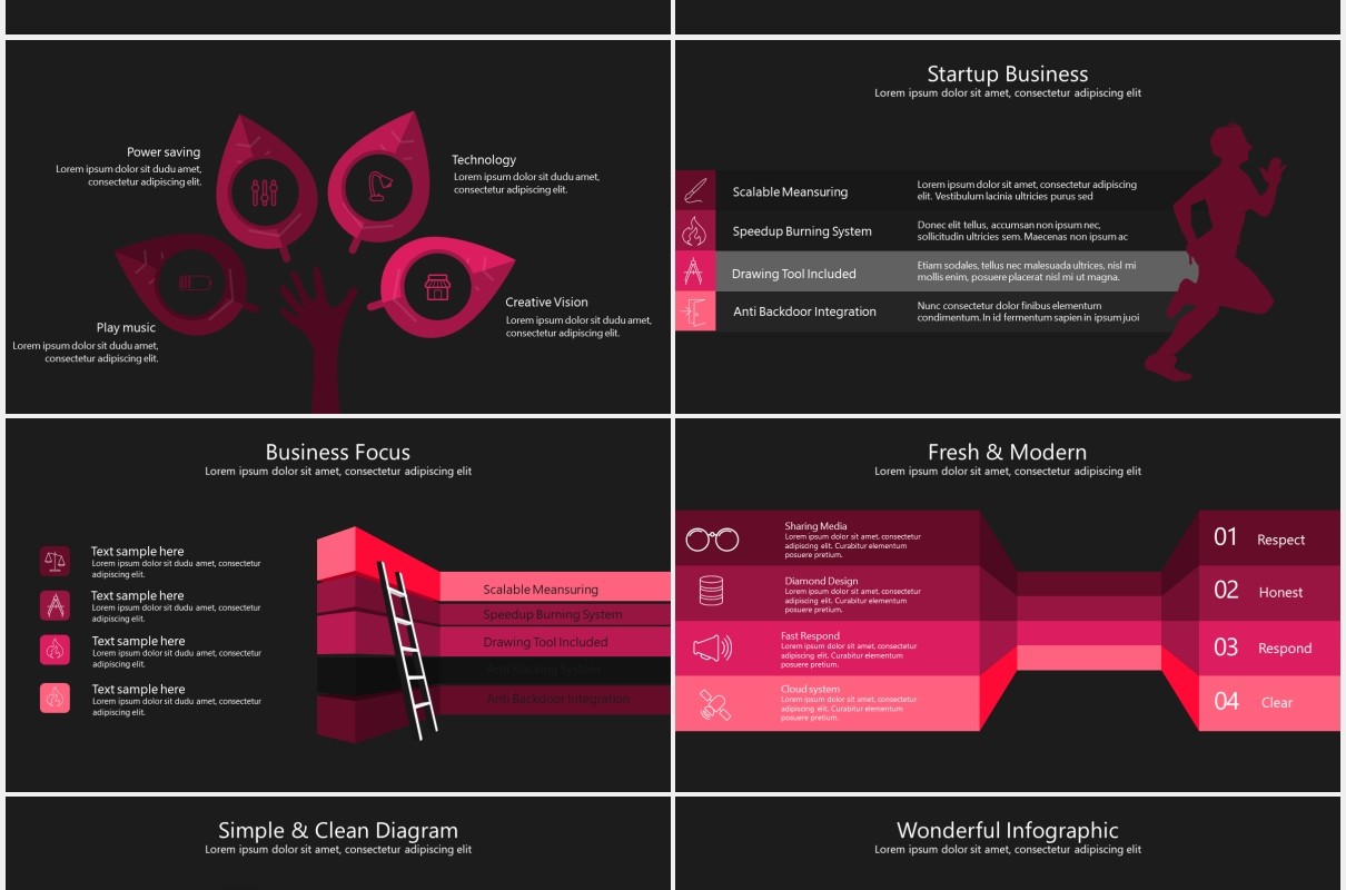 深色商务金字塔箭头流程图信息图表PPT模板素材rote powerpoint template