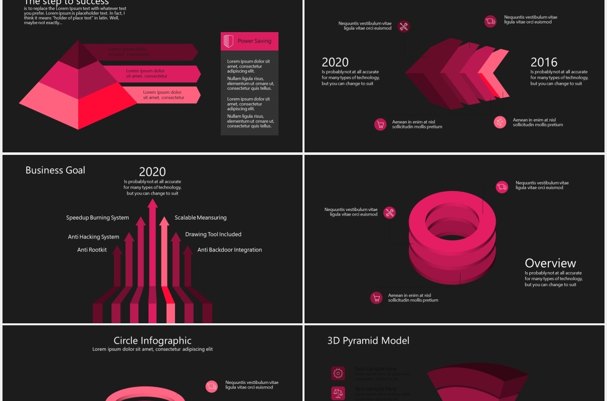深色商务金字塔箭头流程图信息图表PPT模板素材rote powerpoint template