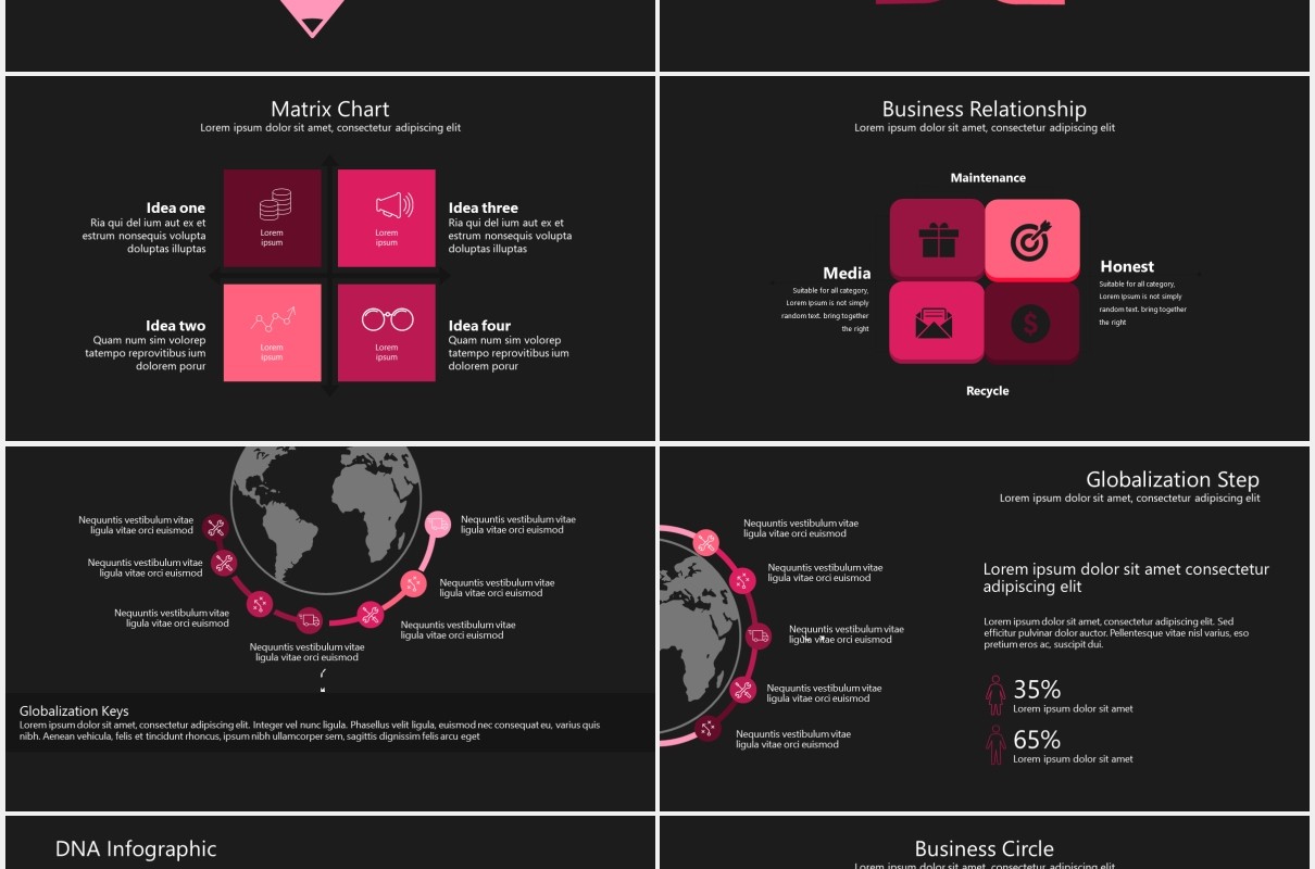 深色商务金字塔箭头流程图信息图表PPT模板素材rote powerpoint template