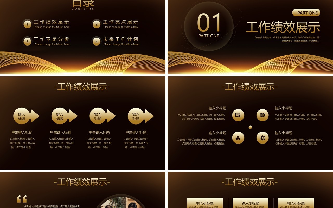 金色商务风部门年终总结汇报PPT模板
