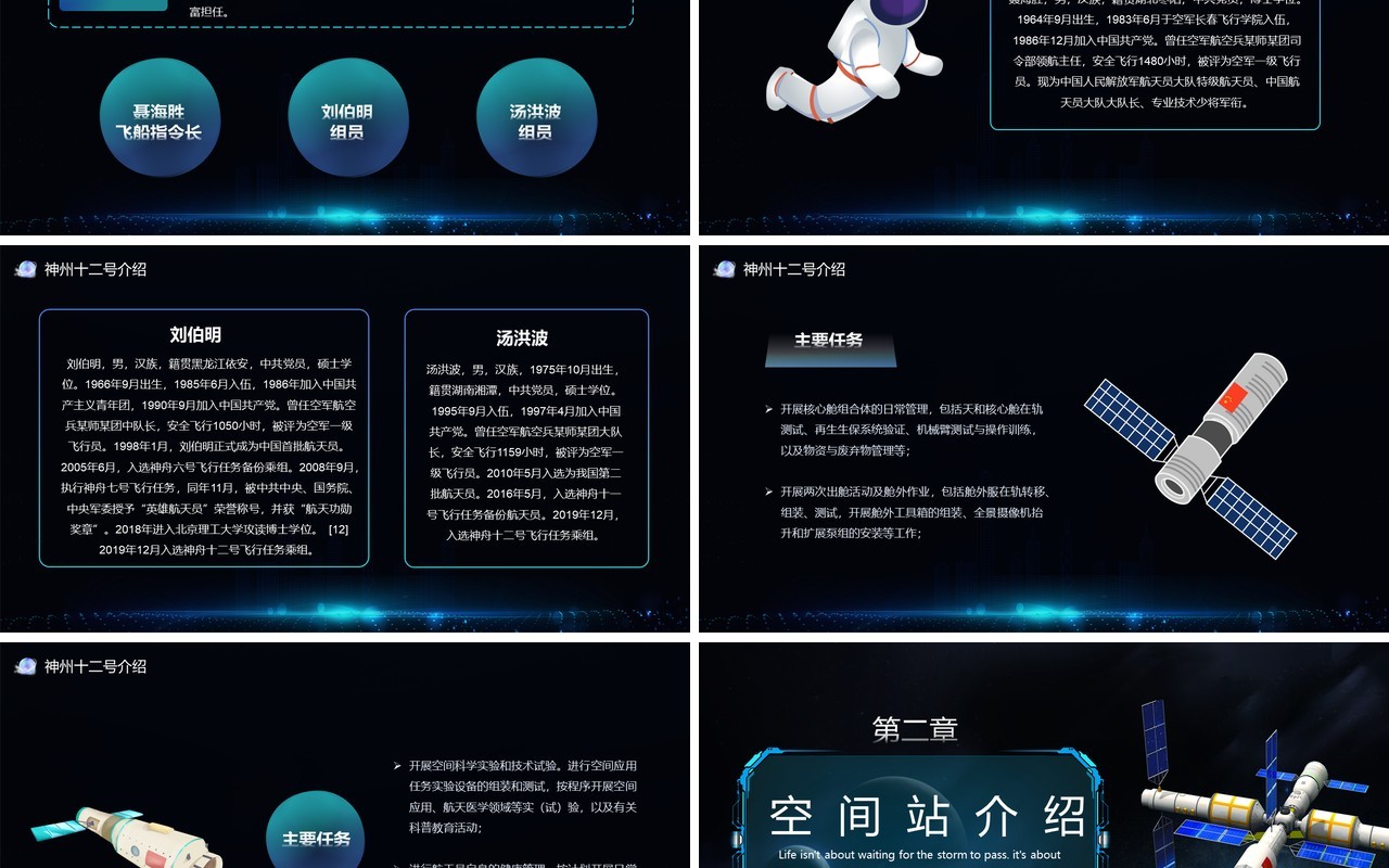 渐变科技风神舟十二号载人航天飞船发射成功介绍PPT模板