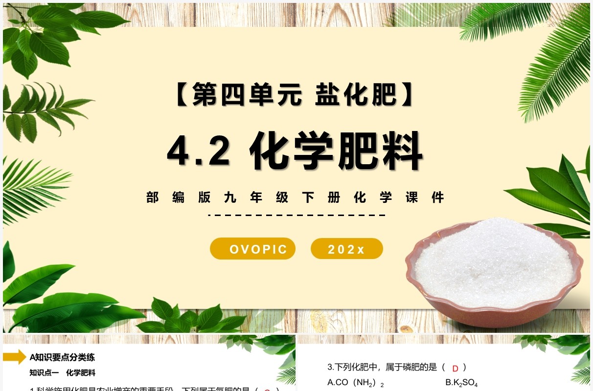 部编版九年级化学下册化学肥料课件PPT模板
