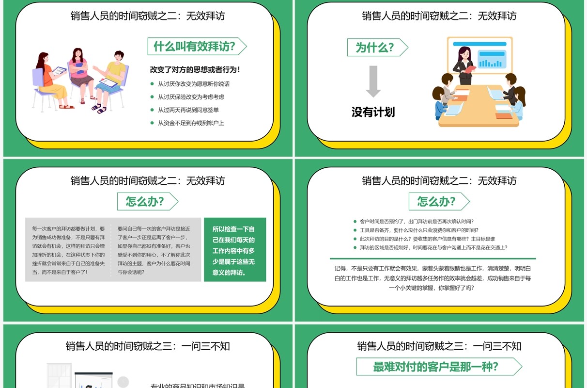 绿色卡通风销售部门早会激励PPT模板