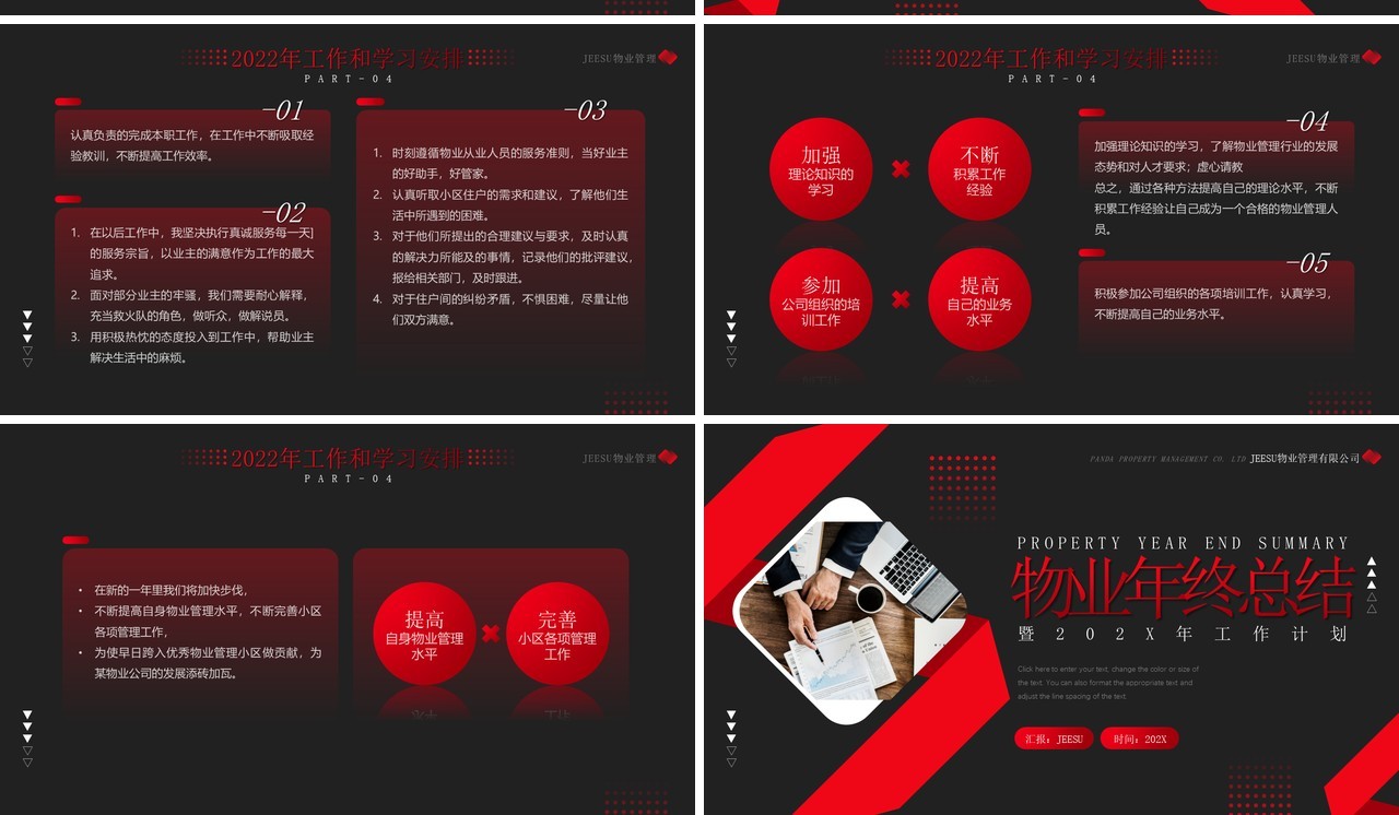 黑红商务风物业年终总结工作报告PPT模板