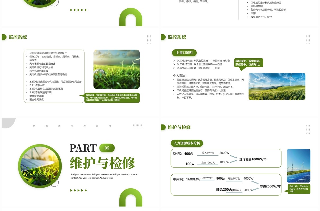 绿色简约风新能源风力发电宣传PPT模板