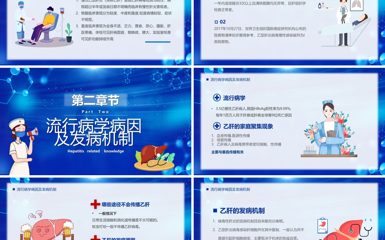 蓝色卡通预防肝炎爱肝护肝行动PPT模板