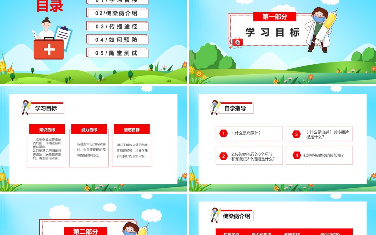 蓝色卡通如何预防传染疾病教学课件PPT模板