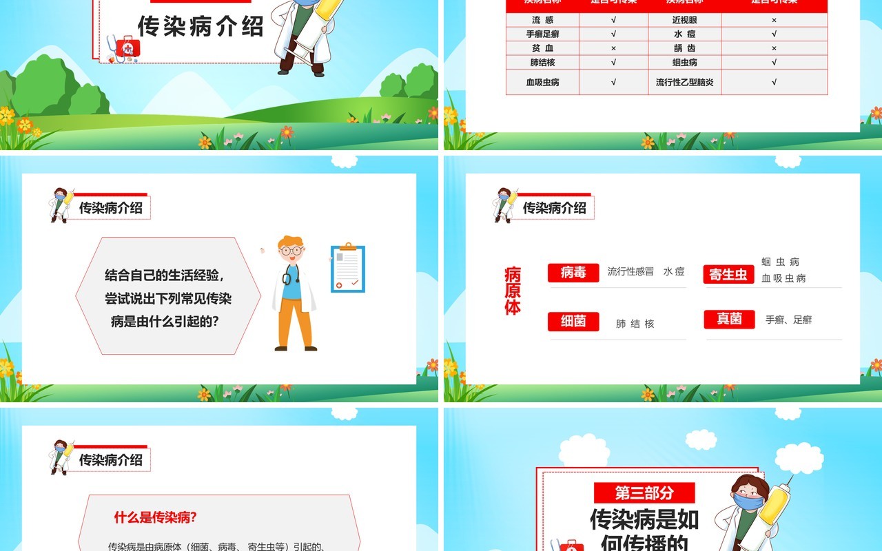 蓝色卡通如何预防传染疾病教学课件PPT模板
