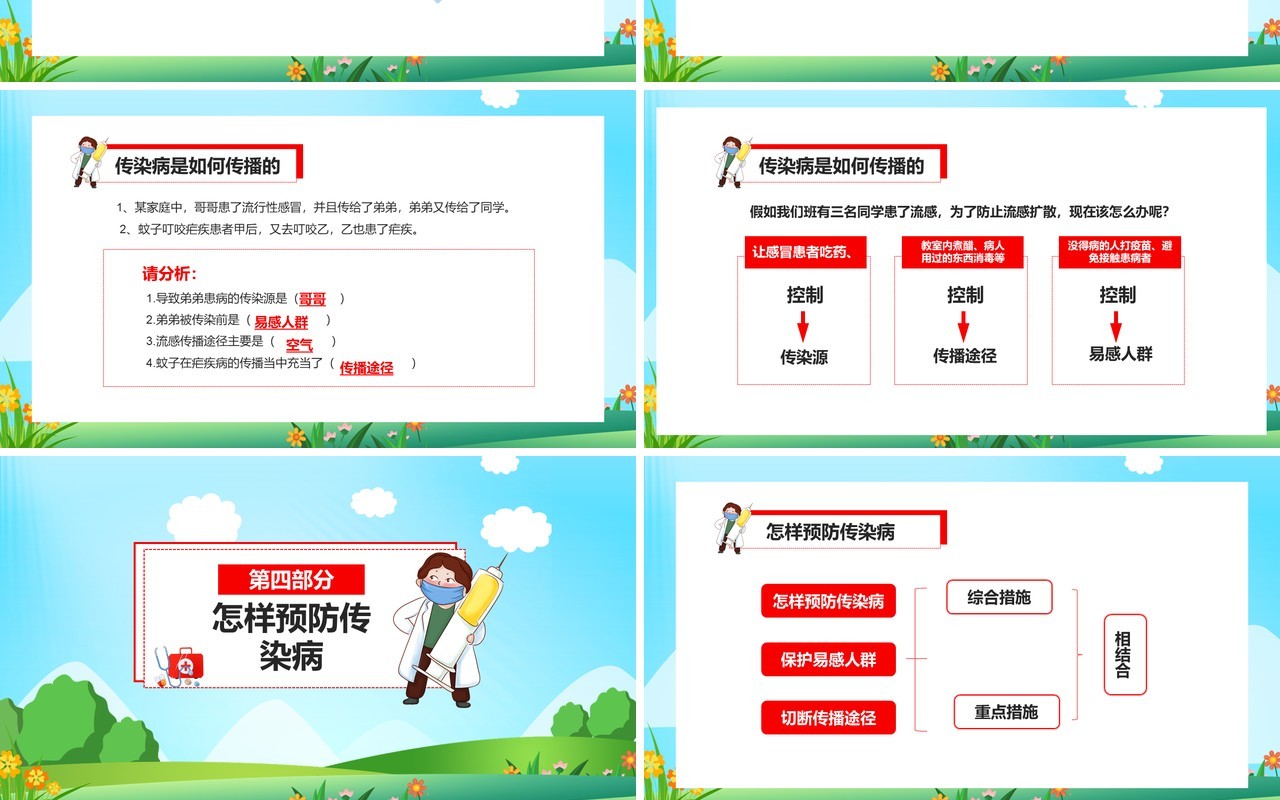 蓝色卡通如何预防传染疾病教学课件PPT模板