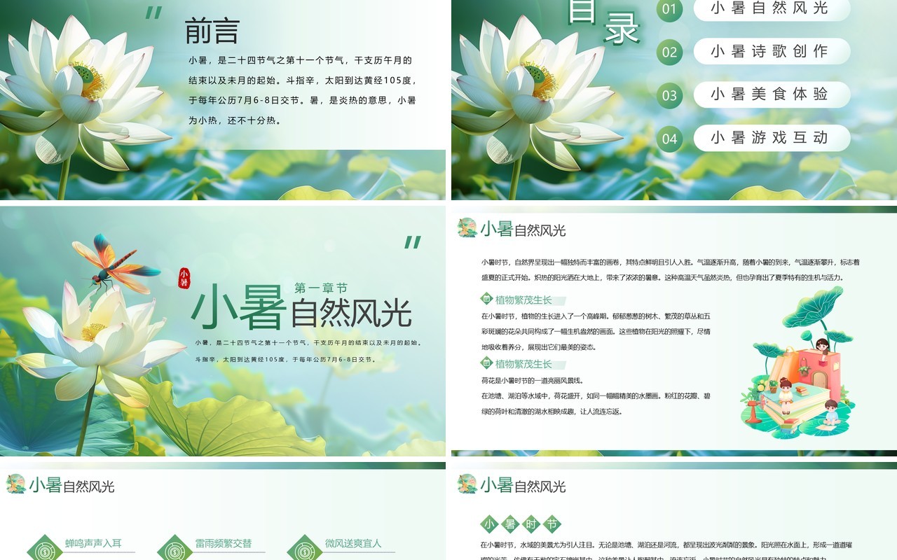 绿色小清新小暑节气介绍PPT模板