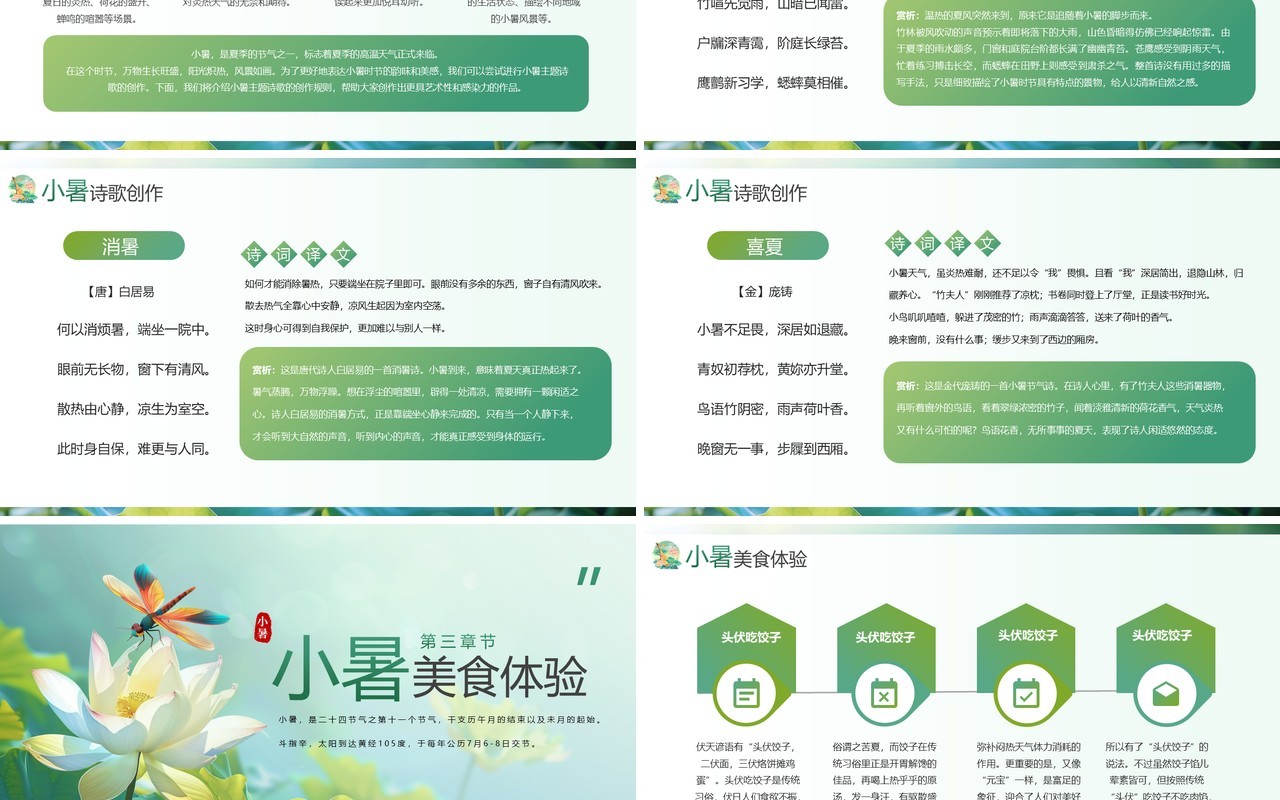 绿色小清新小暑节气介绍PPT模板
