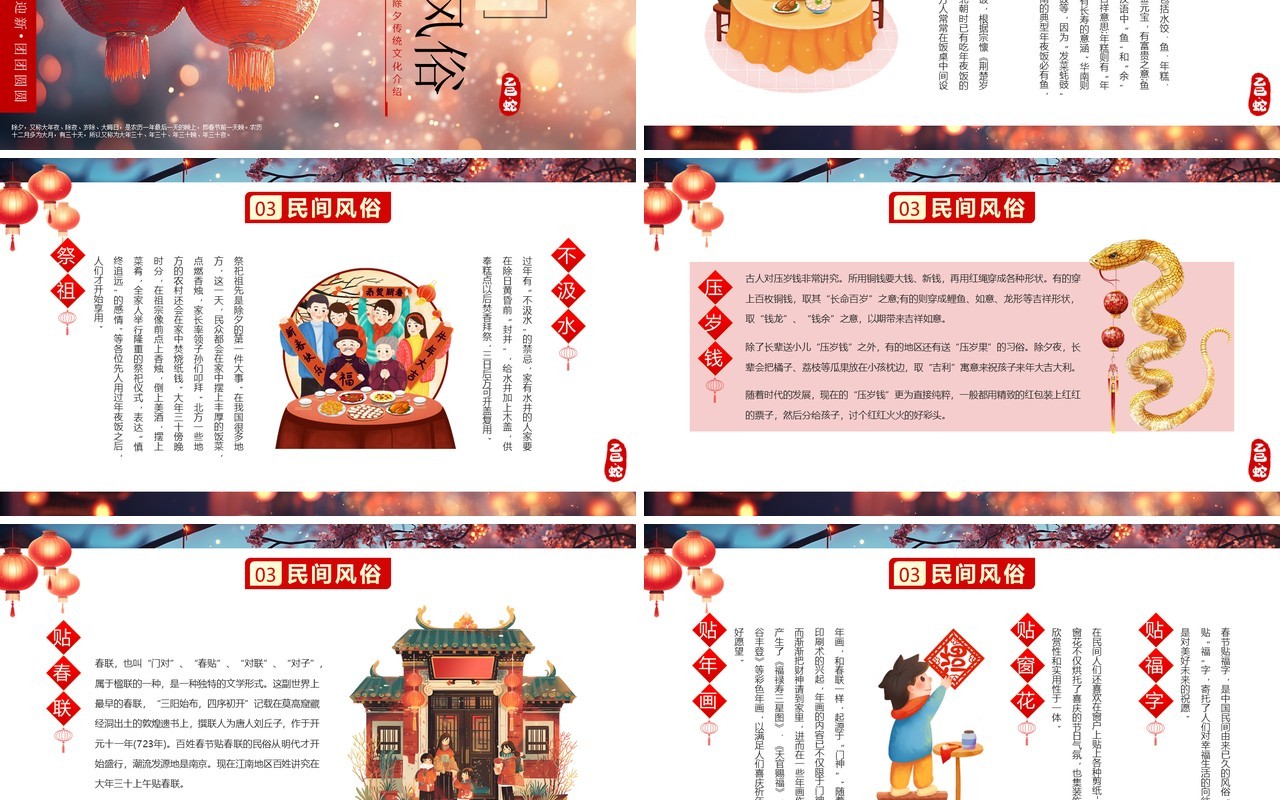 红色中国风除夕文化习俗介绍PPT模板