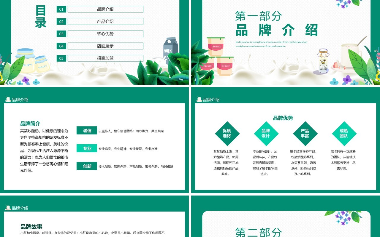 绿色健康时尚品牌炒酸奶招商加盟动态PPT模板