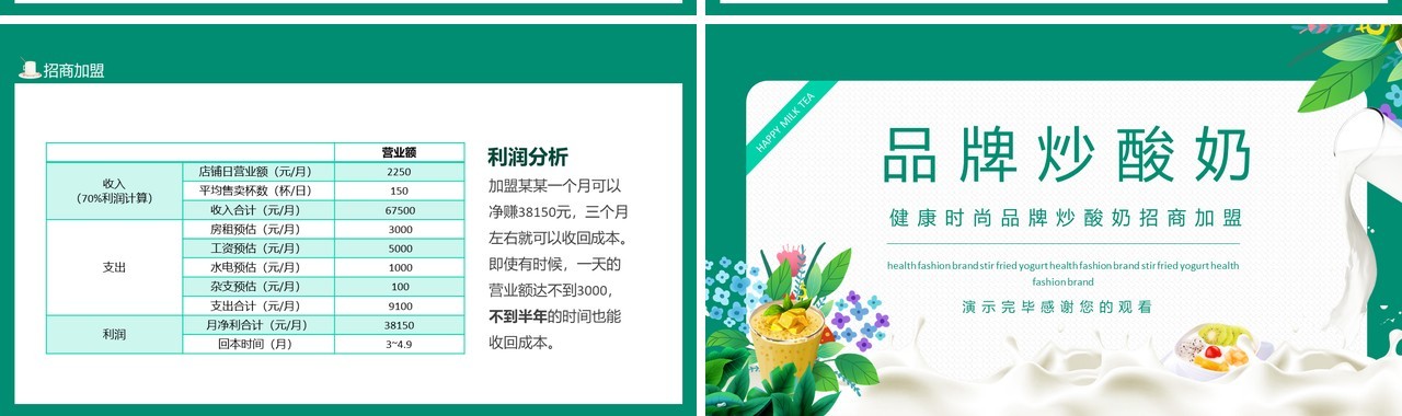 绿色健康时尚品牌炒酸奶招商加盟动态PPT模板