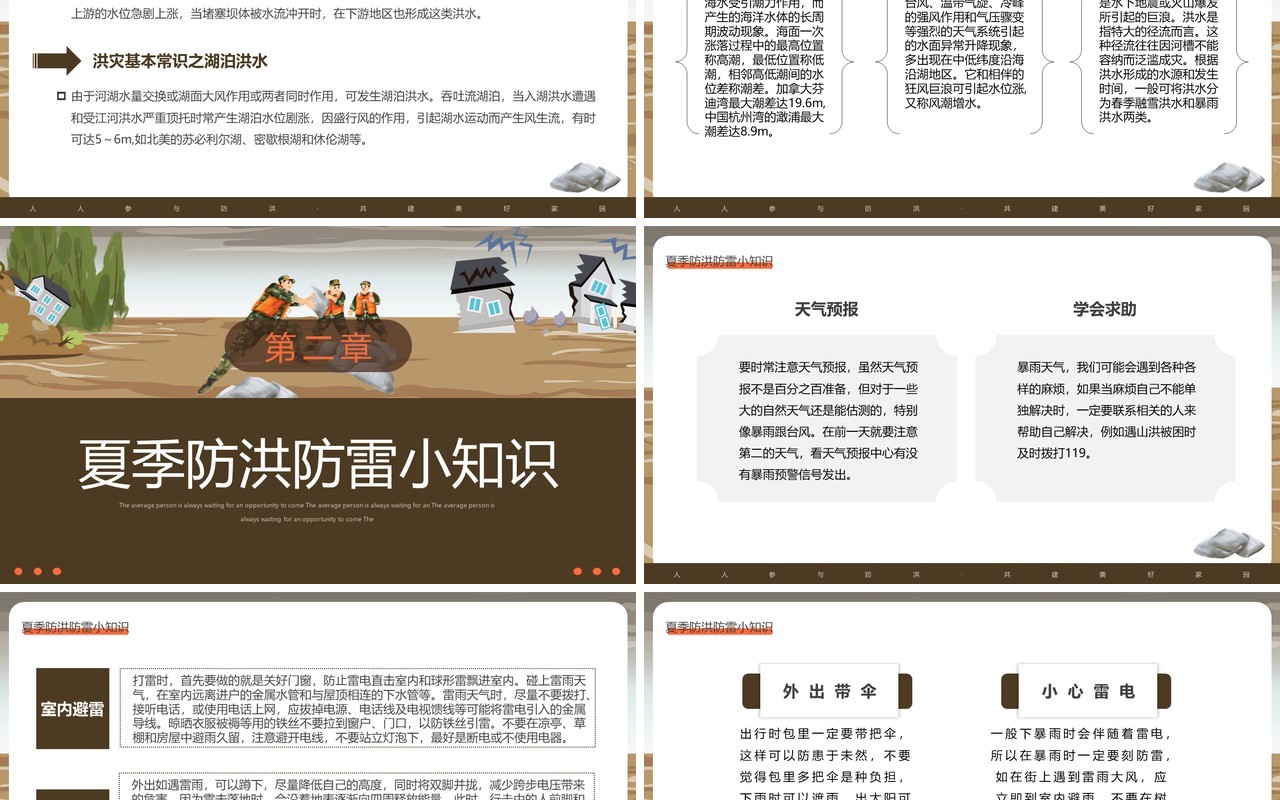 棕色简约风汛期自救常识宣传PPT模板