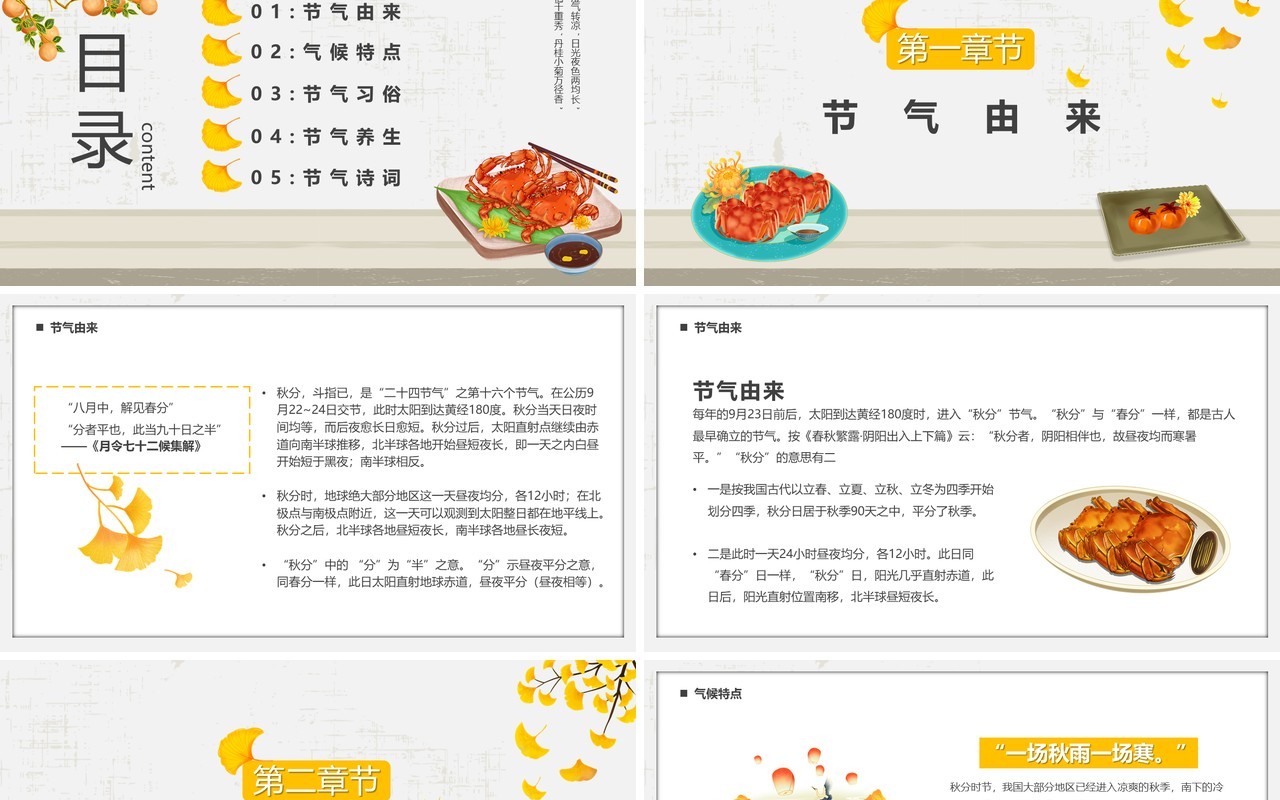淡雅中国风二十四节气之秋分时节PPT模板