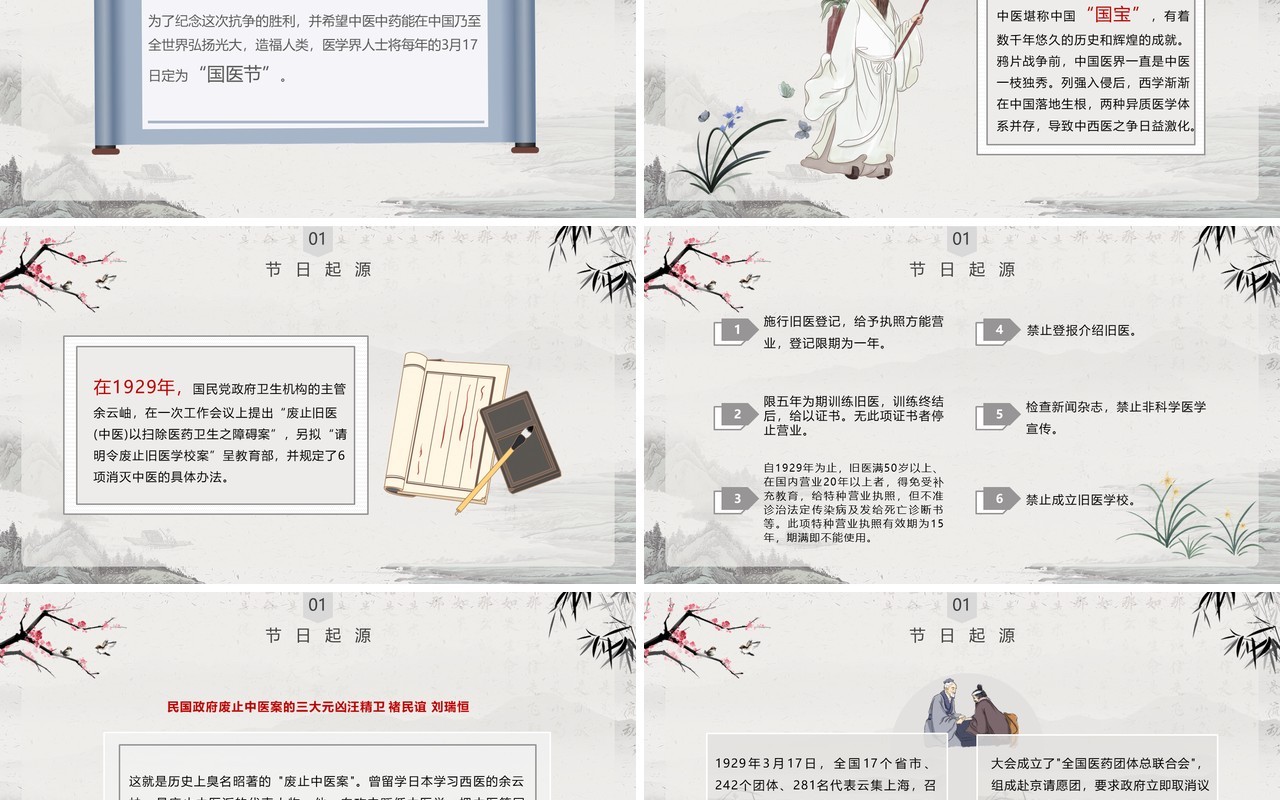 水墨古风中国国医节宣传介绍PPT模板