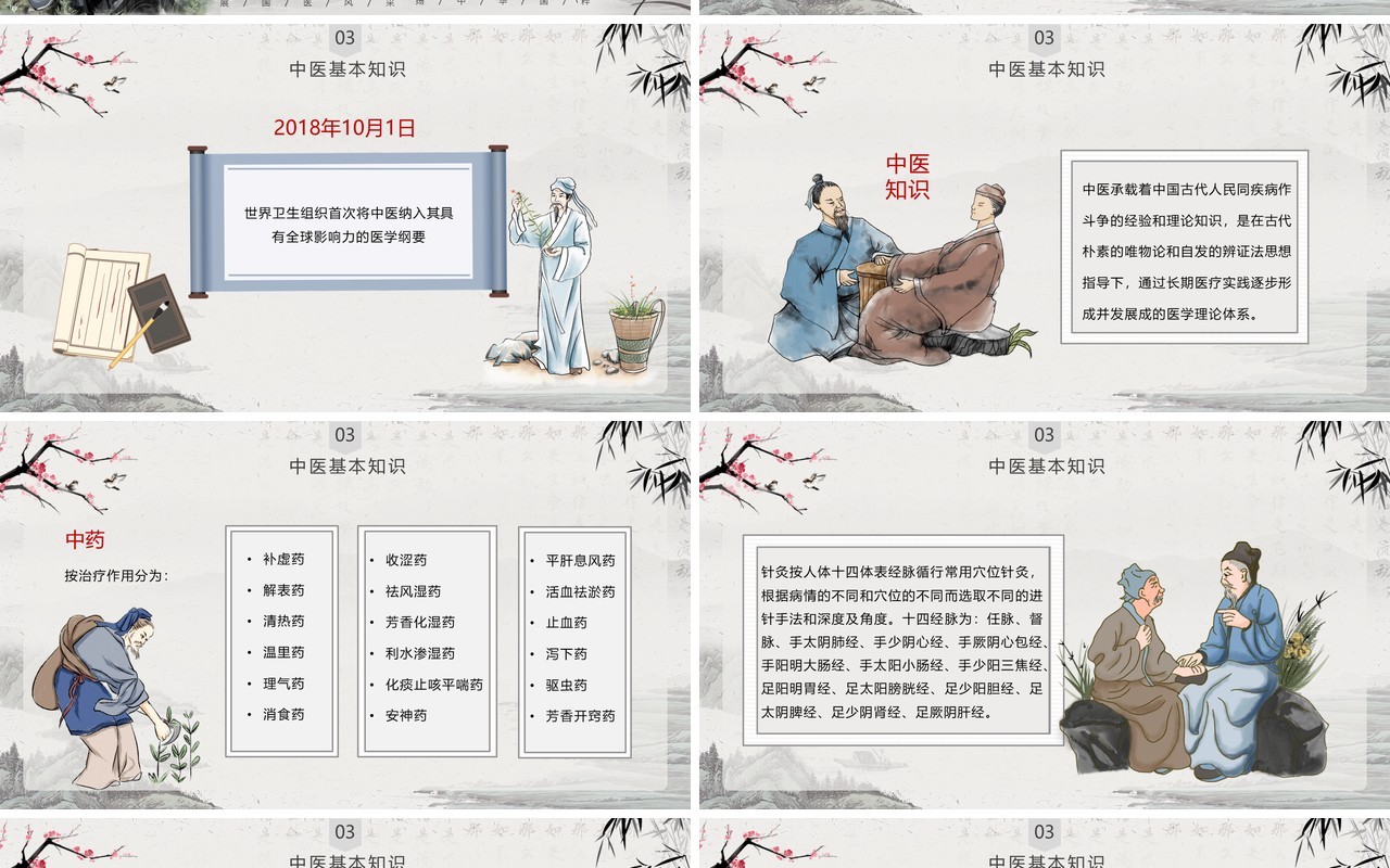 水墨古风中国国医节宣传介绍PPT模板