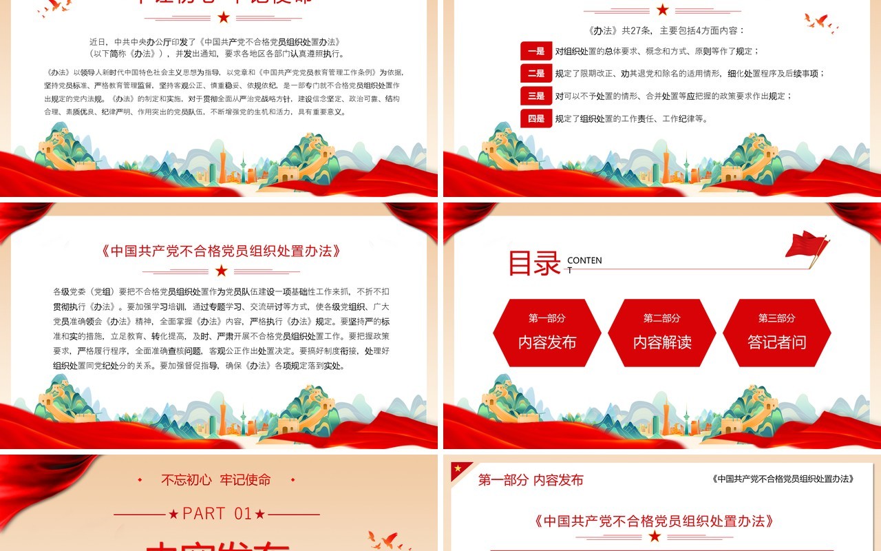 红色国潮风不合格党员组织处置办法PPT模板