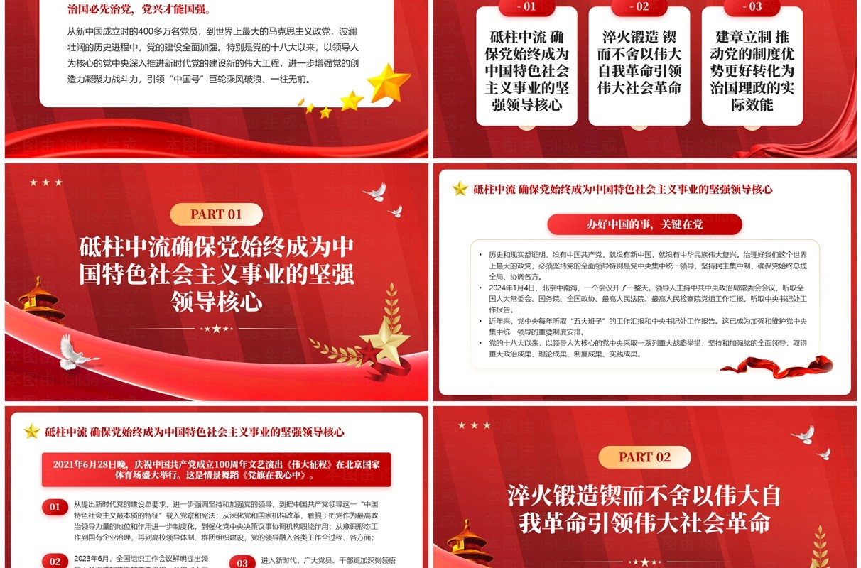 红色党政风2024年新中国成立75周年PPT模板