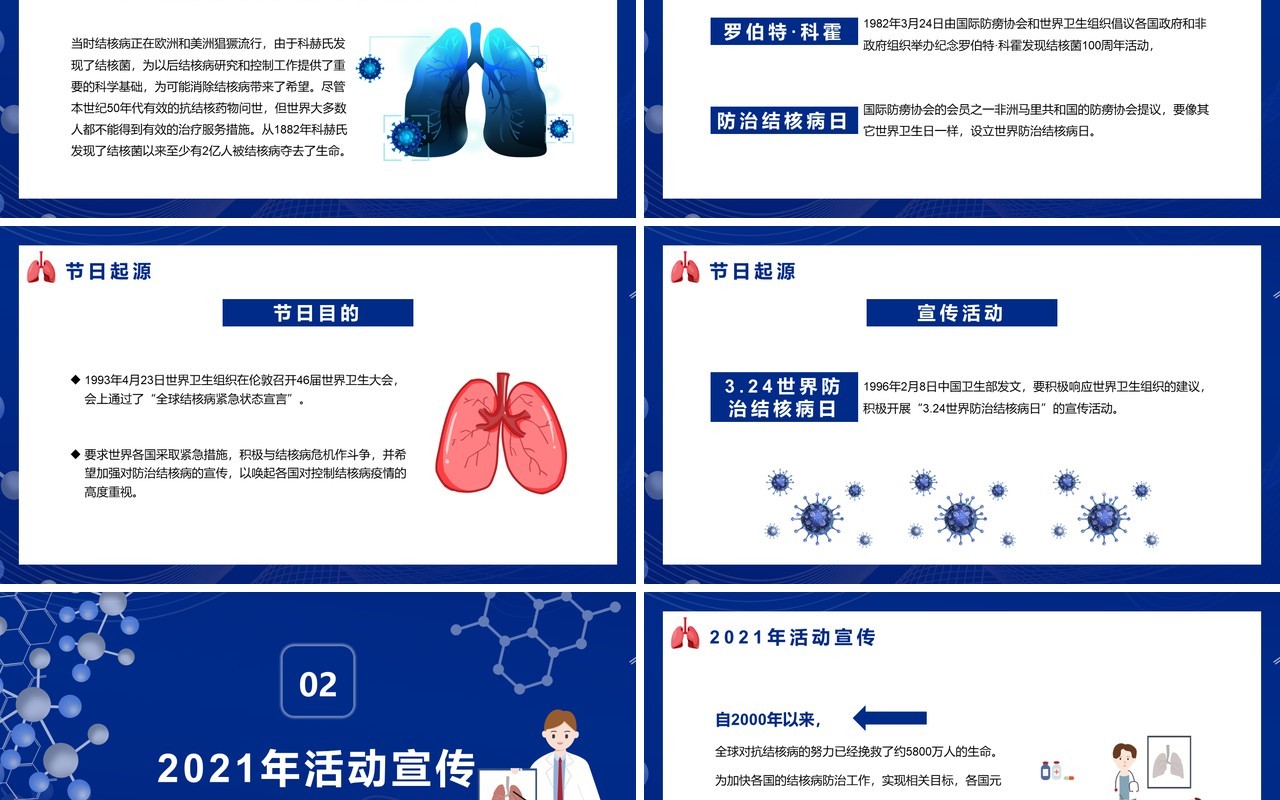 蓝色简约风世界防治结核病日介绍宣传PPT模板
