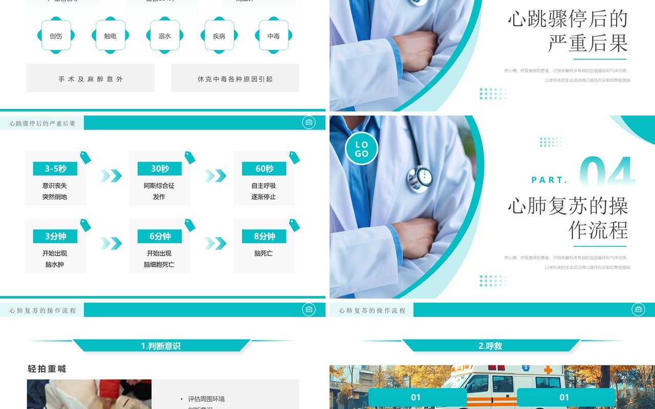 绿色简约风心肺复苏操作流程培训PPT模板