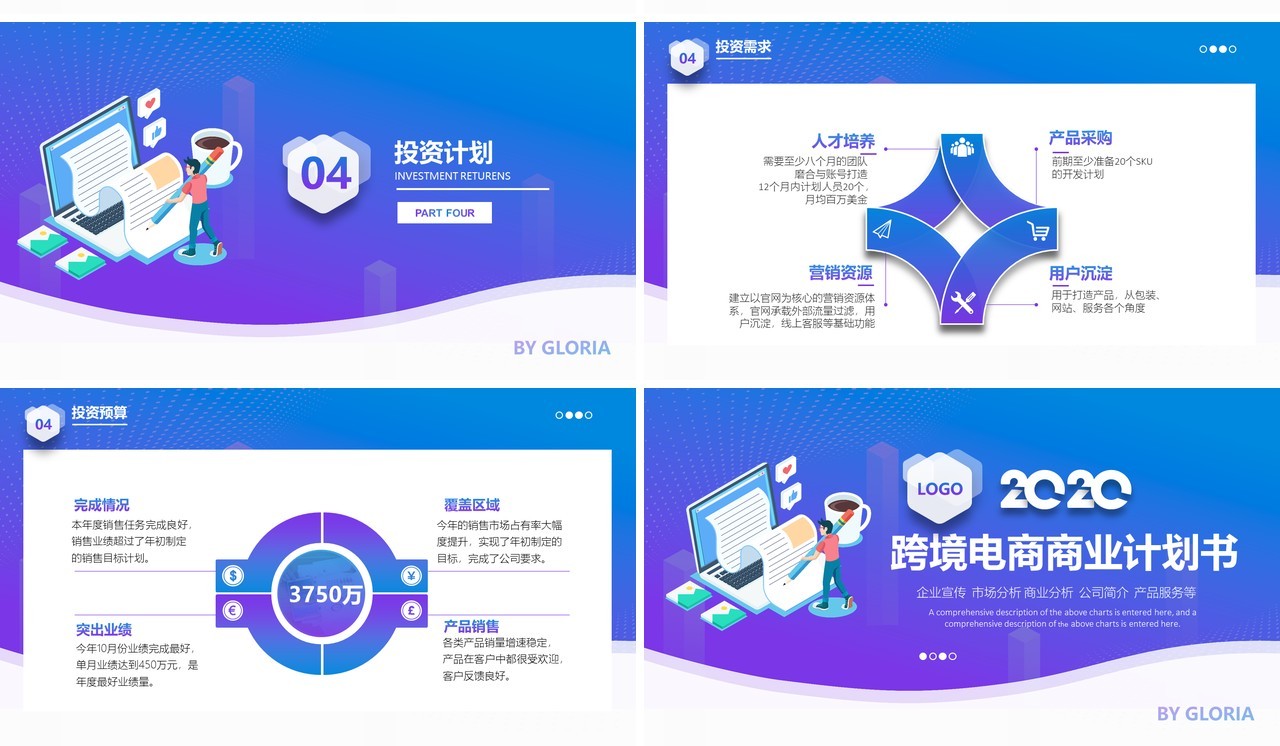 渐变蓝色商务跨境电商商业计划书方案PPT模板