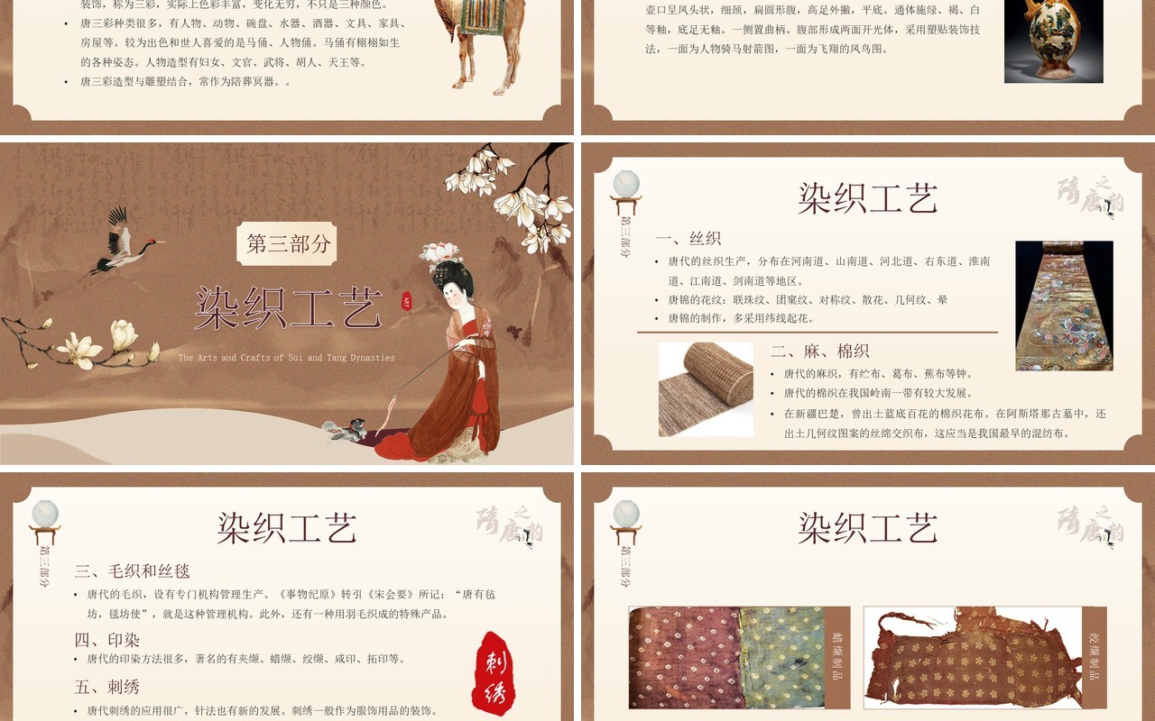 棕色中国风隋唐的工艺美术介绍PPT模板