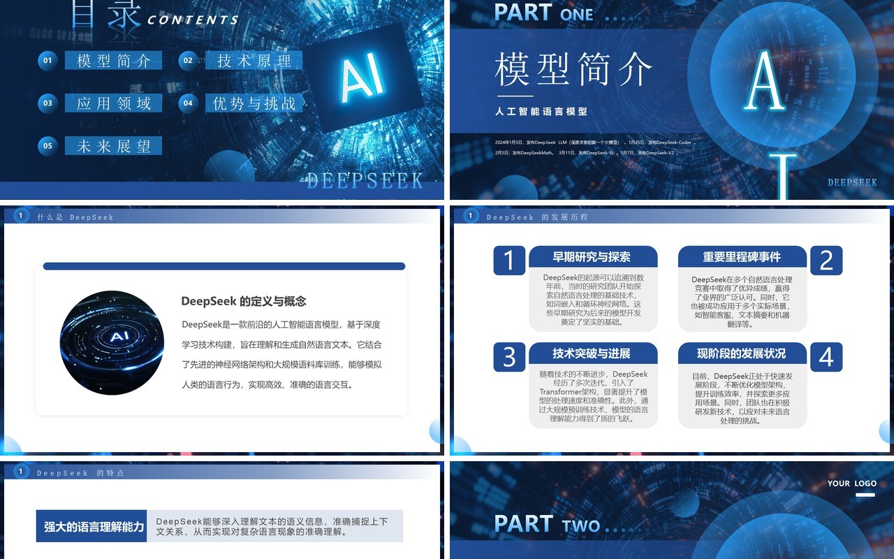 蓝色DeepSeek人工智能语言模型介绍PPT模板