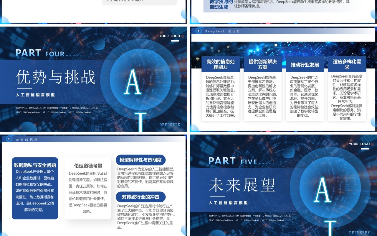 蓝色DeepSeek人工智能语言模型介绍PPT模板