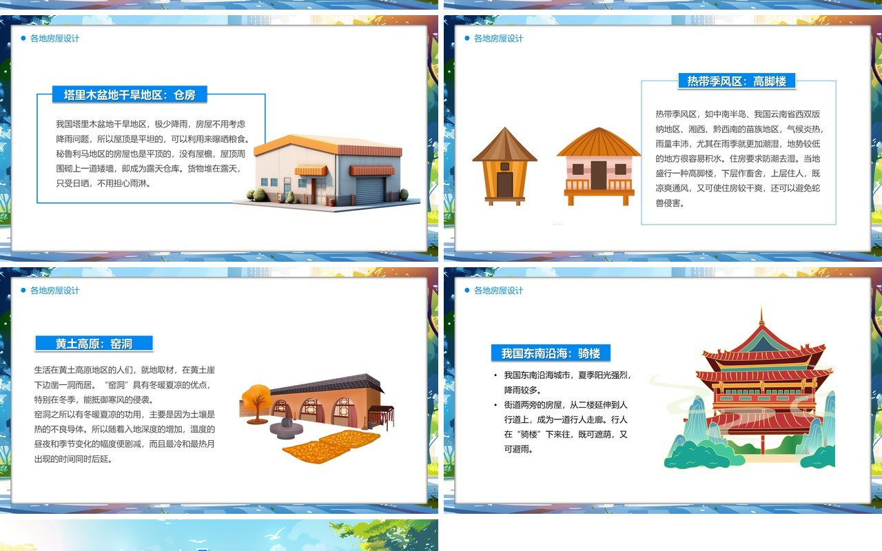 蓝色插画风世界住房日PPT模板