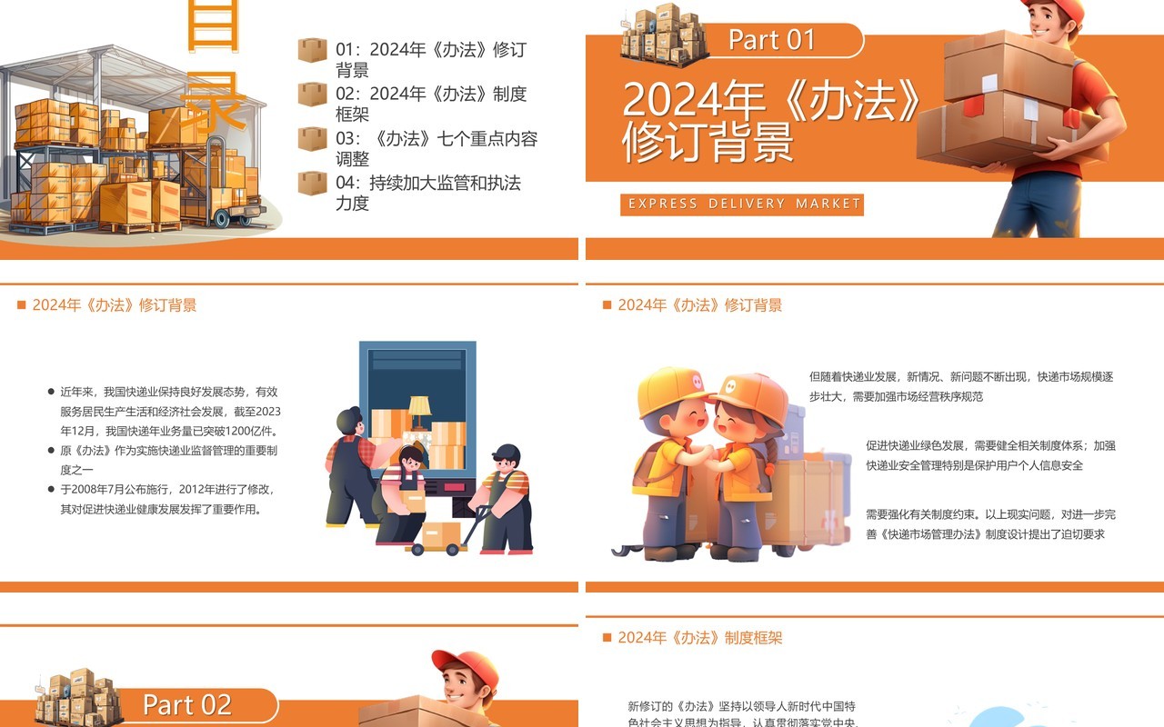 橙色插画风快递市场管理办法PPT模板
