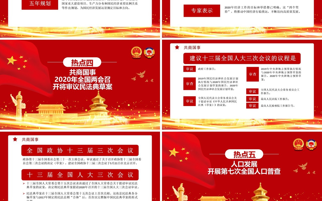 2020年红色全国两会热点提案学习解读政府报告PPT模板