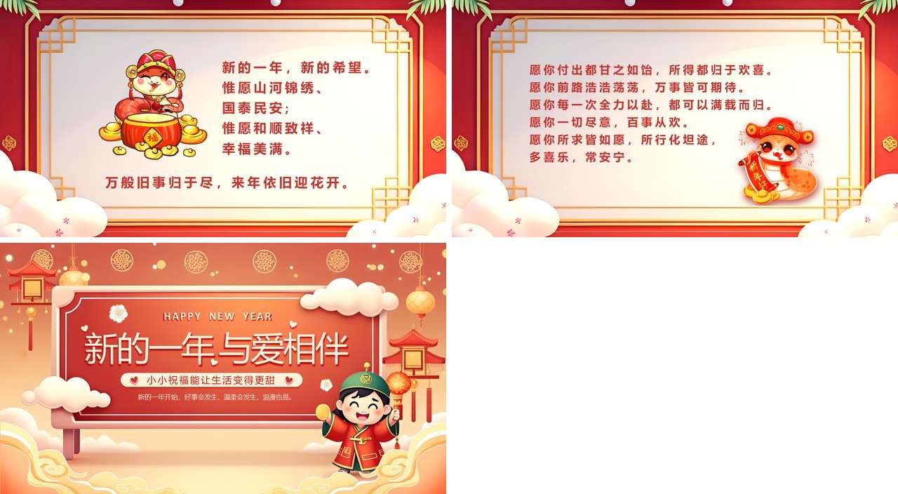 红色中国风新的一年爱与相伴PPT模板
