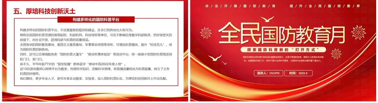 红色简约风2024全民国防教育月PPT模板